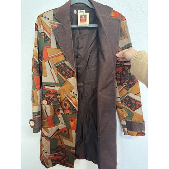 NWT OOAK Handmade Vintage Brown Orange Geometric Print Blazer Coat - Small - Picture 12 of 12